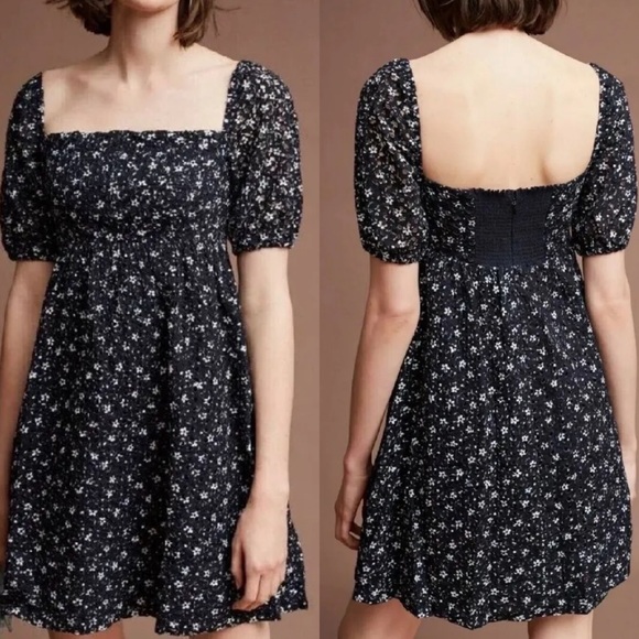 Anthropologie Maeve Dress Size 6 Lillianne Navy Floral Eyelet Boho Summer - Picture 2 of 12